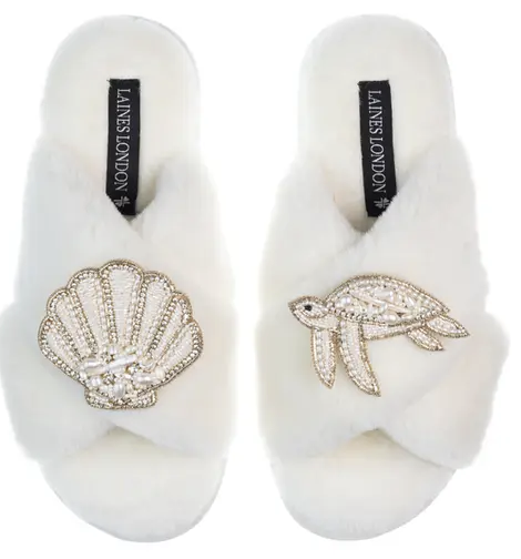 LAINES LONDON CHIC SLIDER SHELL & TURTLE WHITE