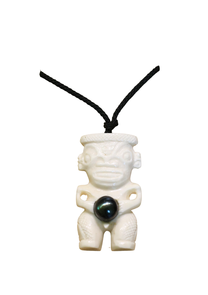 HANDCRAFTED TIKI NECKLACE PEARLS - MARQUESAS