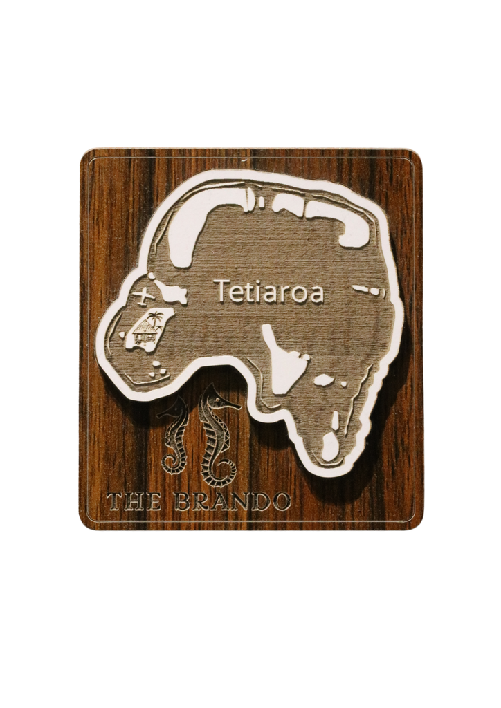 WOODEN SQUARE MAGNET – MAP, LOGO & TETIAROA