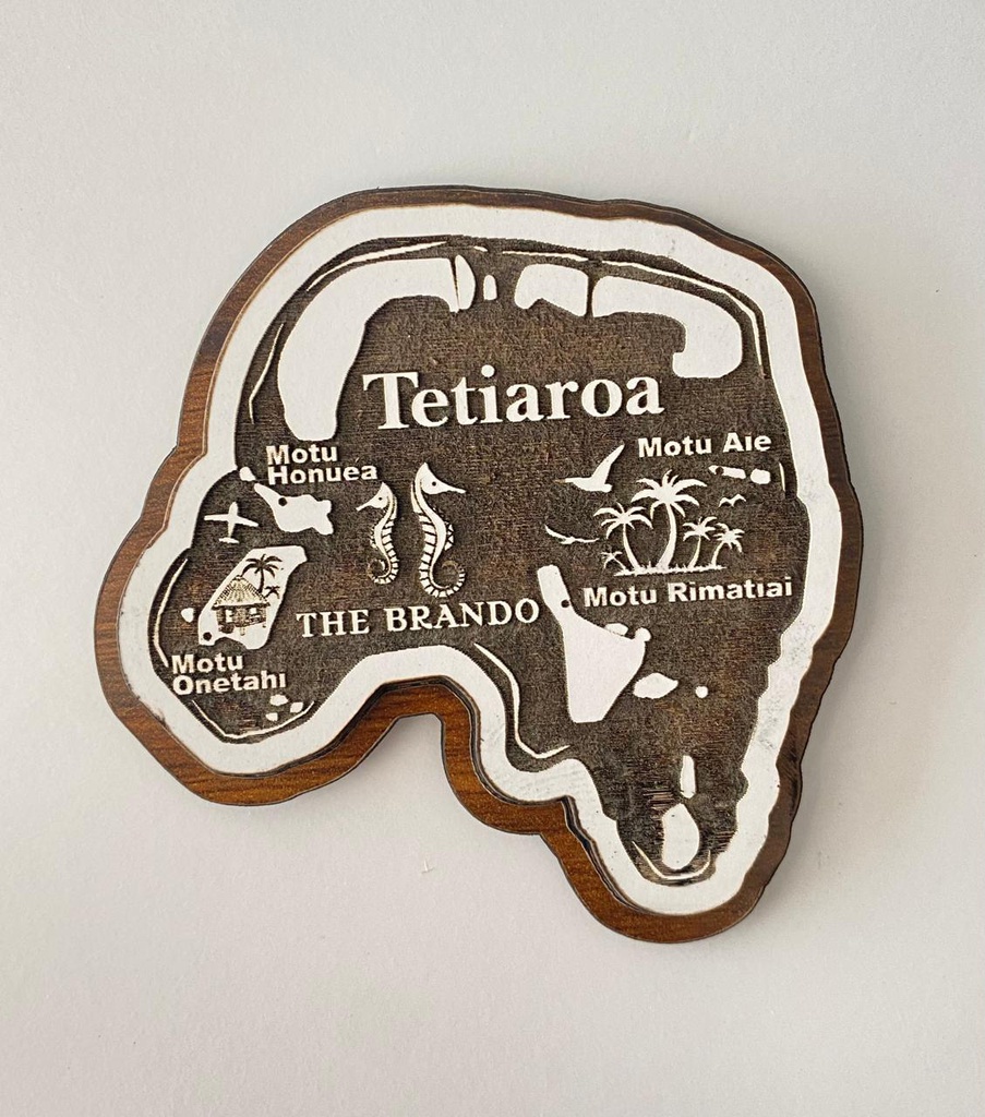 [TAHITI SOUVENIR] MAGNET BOIS CARTE MOTU FORME TETIAROA