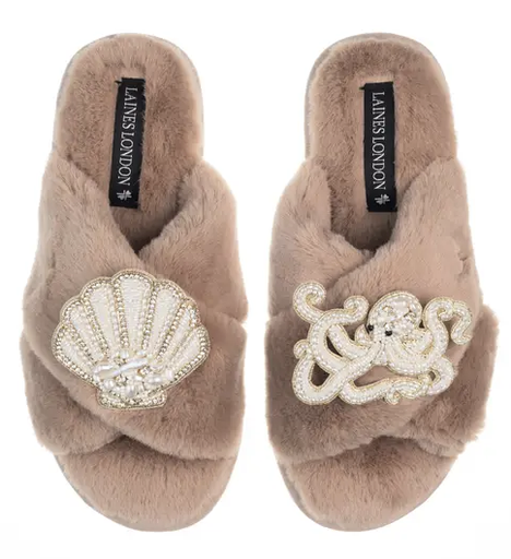 LAINES LONDON CHIC SLIDER SHELL & OCTOPUS MOCHA