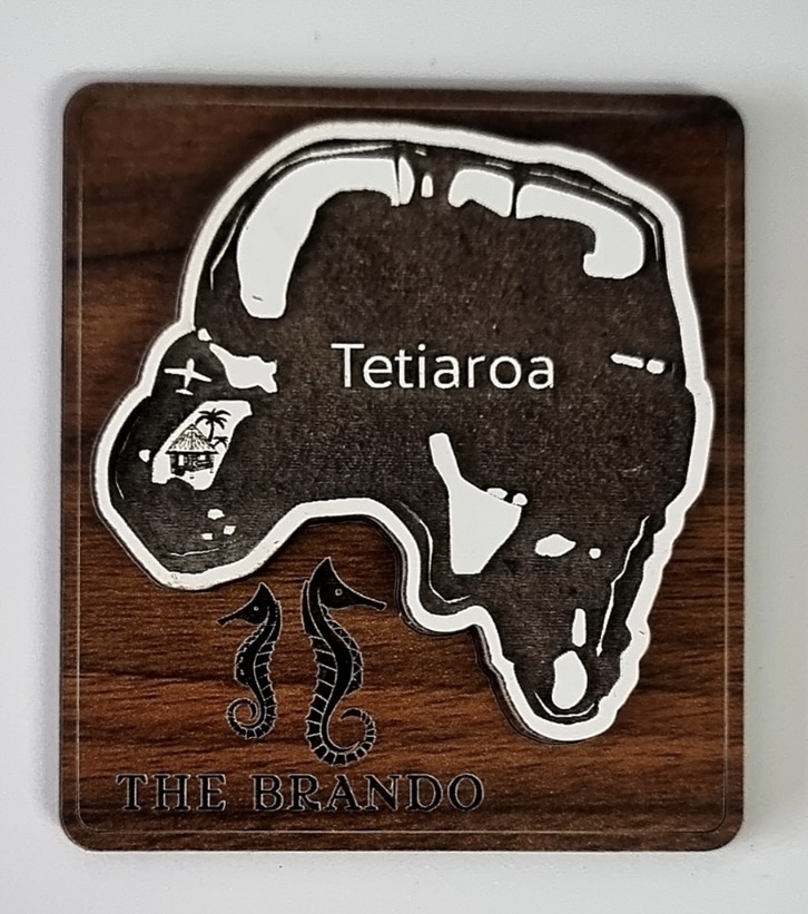 [TAHITI SOUVENIR] MAGNET BOIS CARRÉ CARTE LOGO + TETIAROA