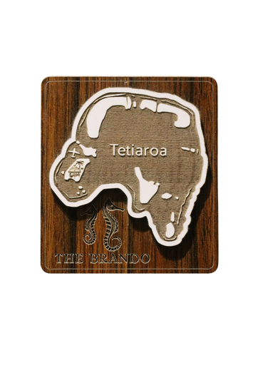 [TAHITI SOUVENIR / VARUA PACIFIC] WOODEN SQUARE MAGNET – MAP, LOGO & TETIAROA
